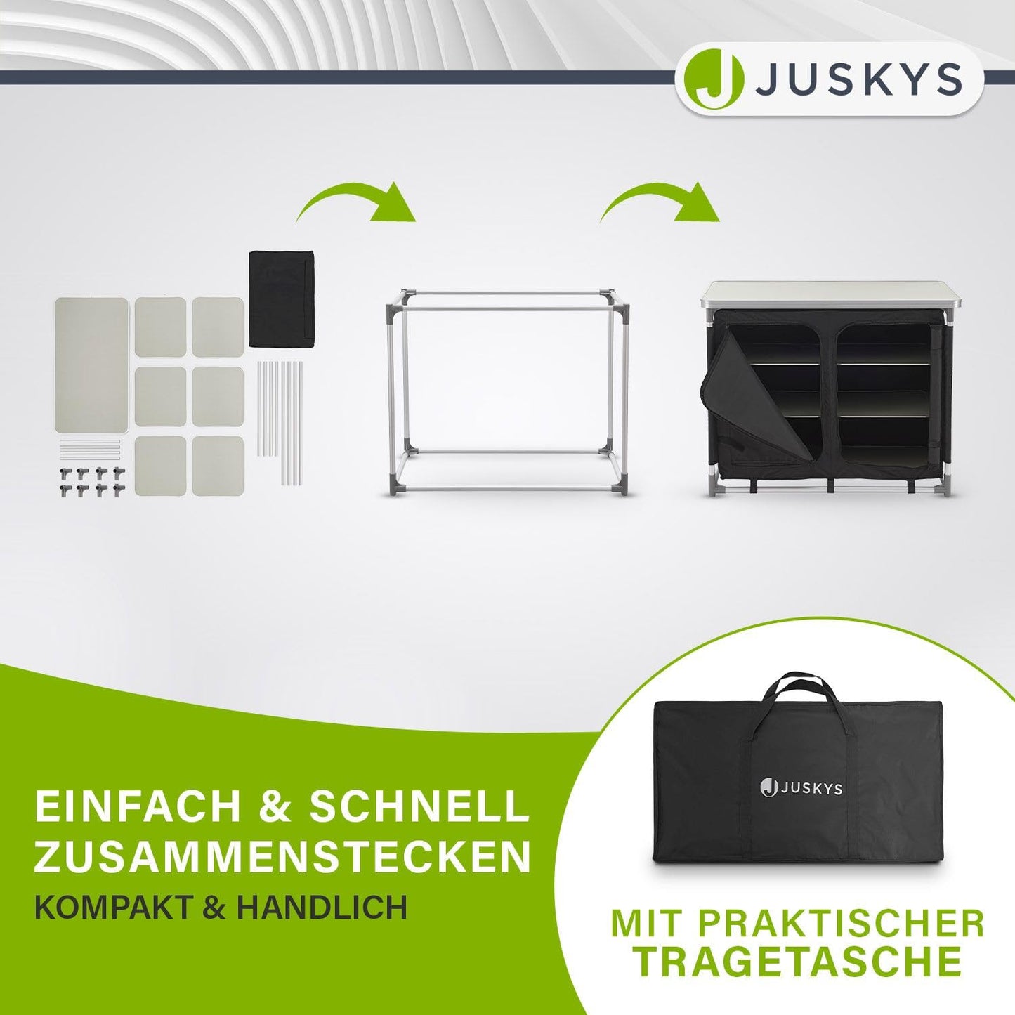 Juskys camping kitchen foldable with carrying bag - outdoor camping kitchen foldable camping cabinet - foldable kitchen box - black