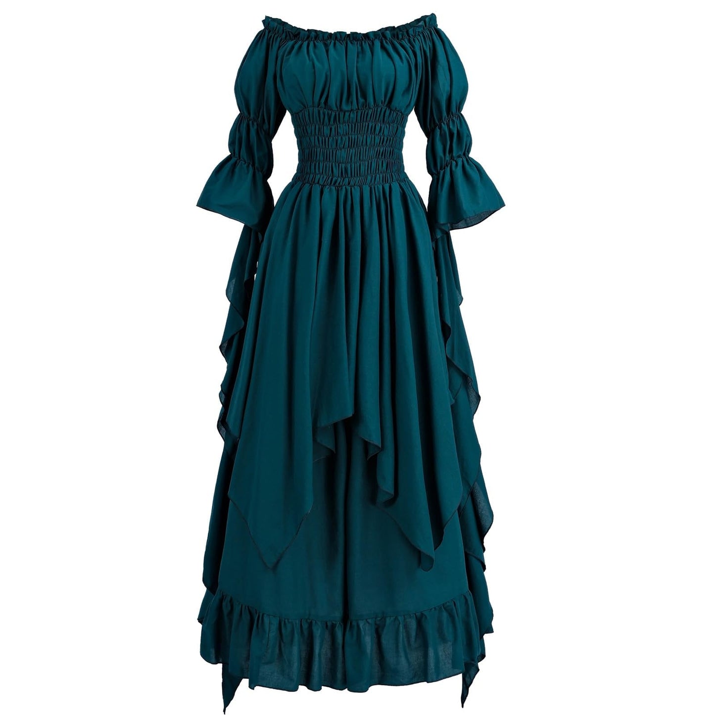 Fiamll Victorian Dress Renaissance Costume Women Gothic Witch Dress Medieval Maxi Dress Ladies Wedding Dress (Peacock Green L/XL)