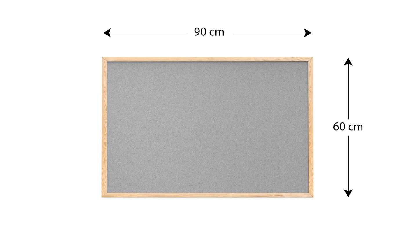 ALLboards light grey pin board with wooden frame 90x60cm cork board cork board pin board cork grey surface