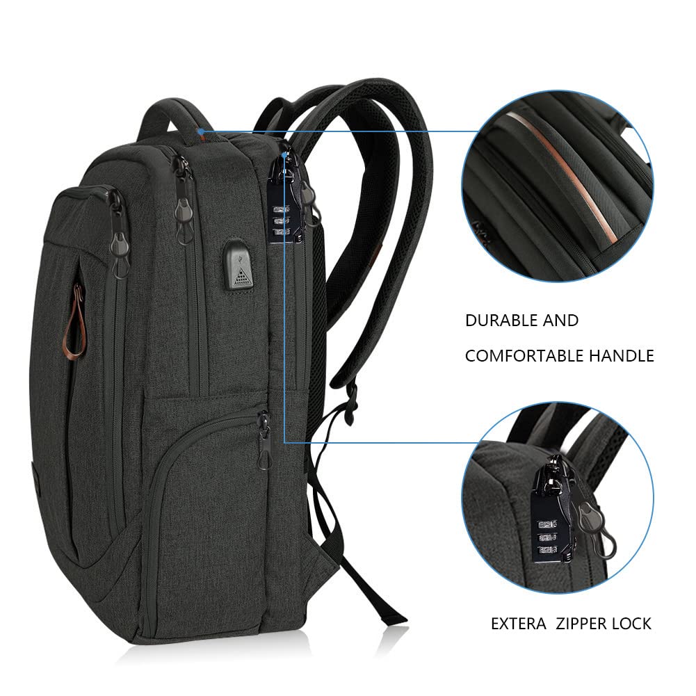 KROSER Laptop Backpack 17.3 Inch Carry-on Daypack Water-Resistant Multifunctional Laptop Bag for Business/Travel/Women/Men-Black
