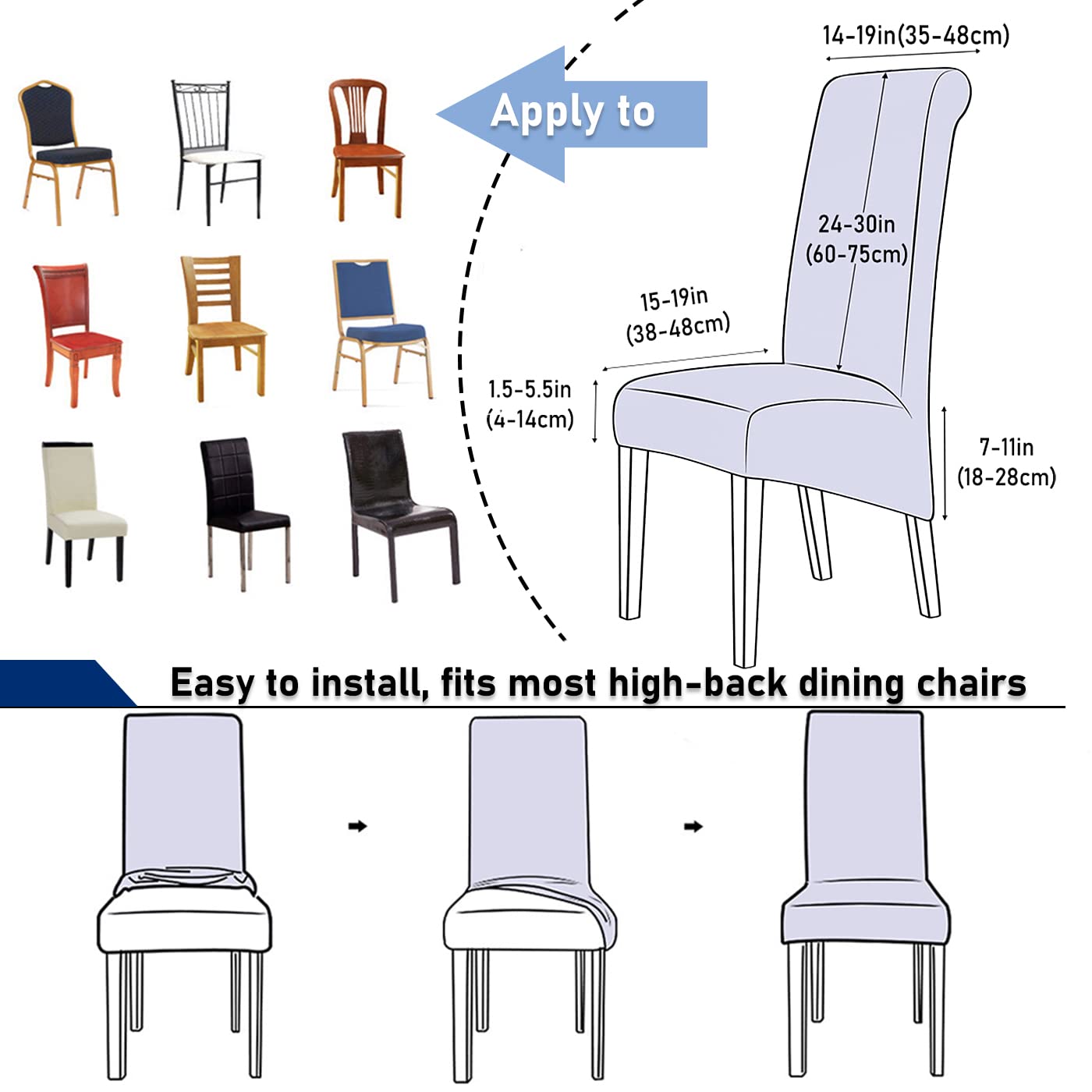 Ruucy Chair Covers Velvet XL 4 Pack, Stretch Chair Cover for Dining Chairs, Washable Armchair Cover Universal Chair Slipcover for Dining Room, Hotel, Banquet, Wedding, Party (Black)