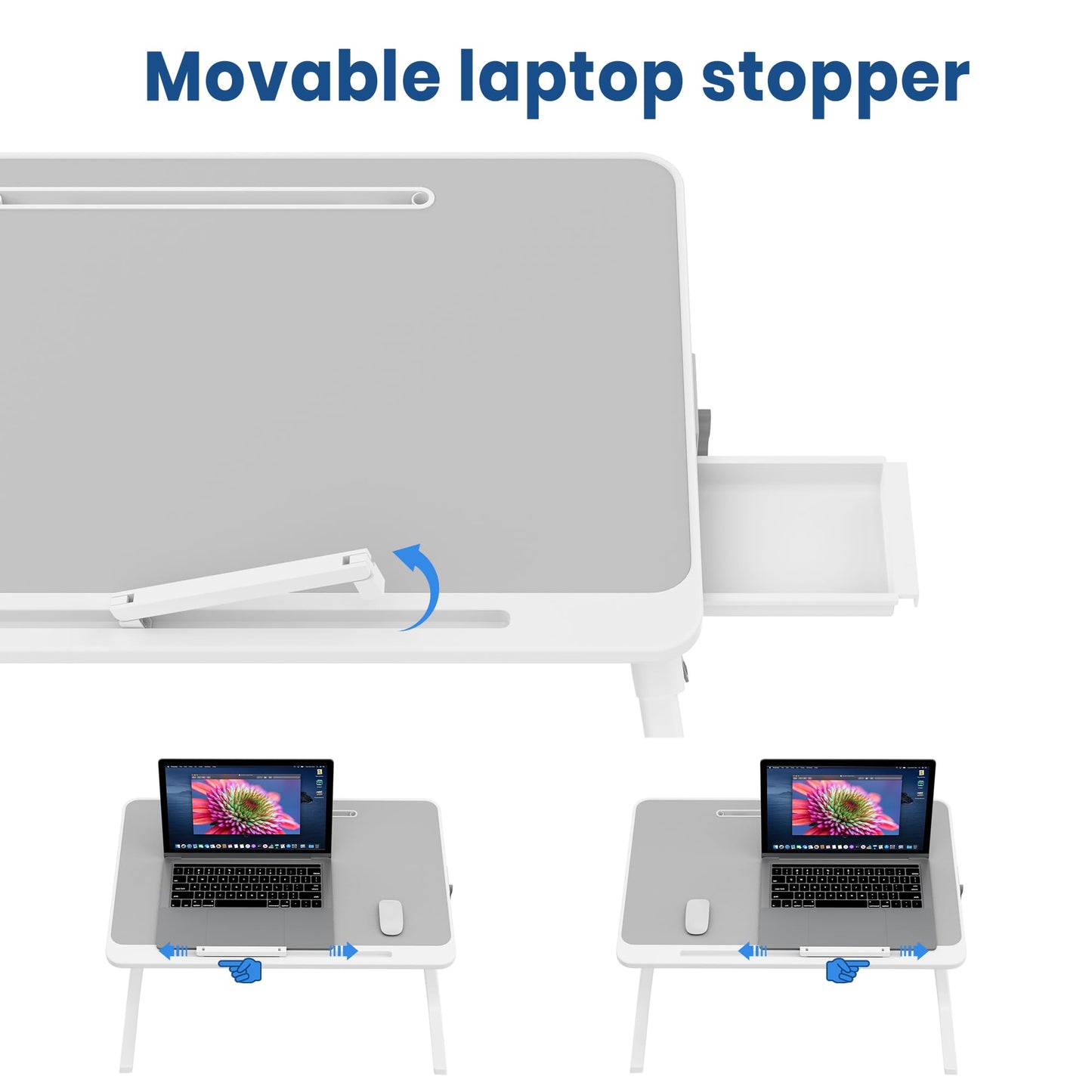 KELOFO Bedside Table Laptop Desk with Drawer Adjustable Foldable Laptop Desk For Eating, Working, Writing, Gaming, Drawing 60 * 40 cm
