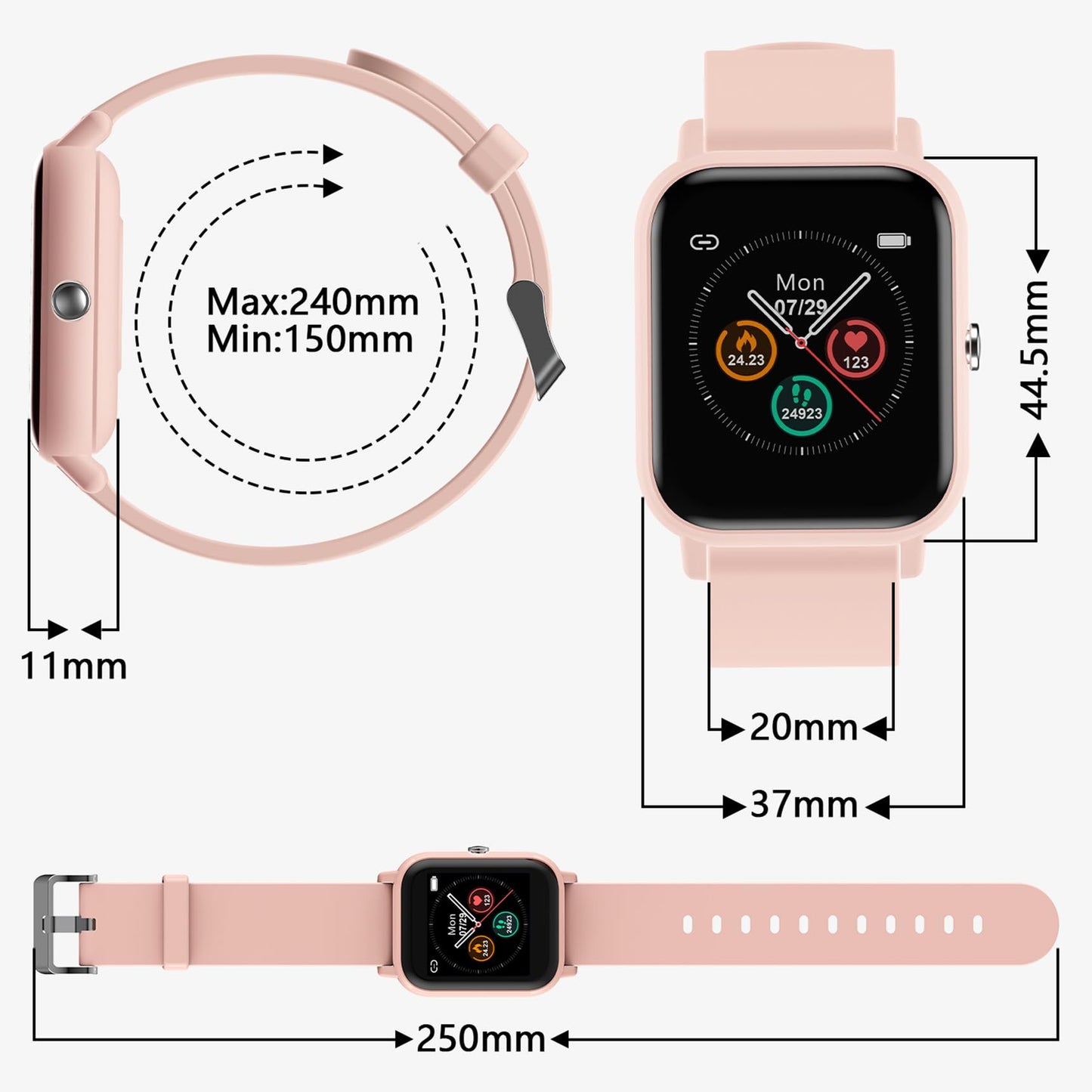 Blackview smartwatch for women, fitness tracker, 1.85-inch HD full touchscreen, watch with heart rate monitor sleep monitor, SpO2, pedometer watch sports stopwatch activity tracker for Android iOS, pink.