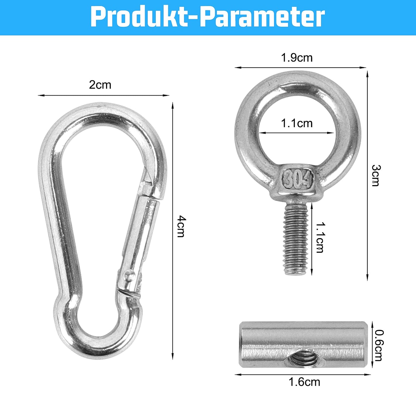 Homgaty keder rail hooks, 8 set 6mm stainless steel awning hooks keder stopper with carabiner, awning hook keder rail accessory for caravan, motorhome, trailer, campervan, boat, camping tent.