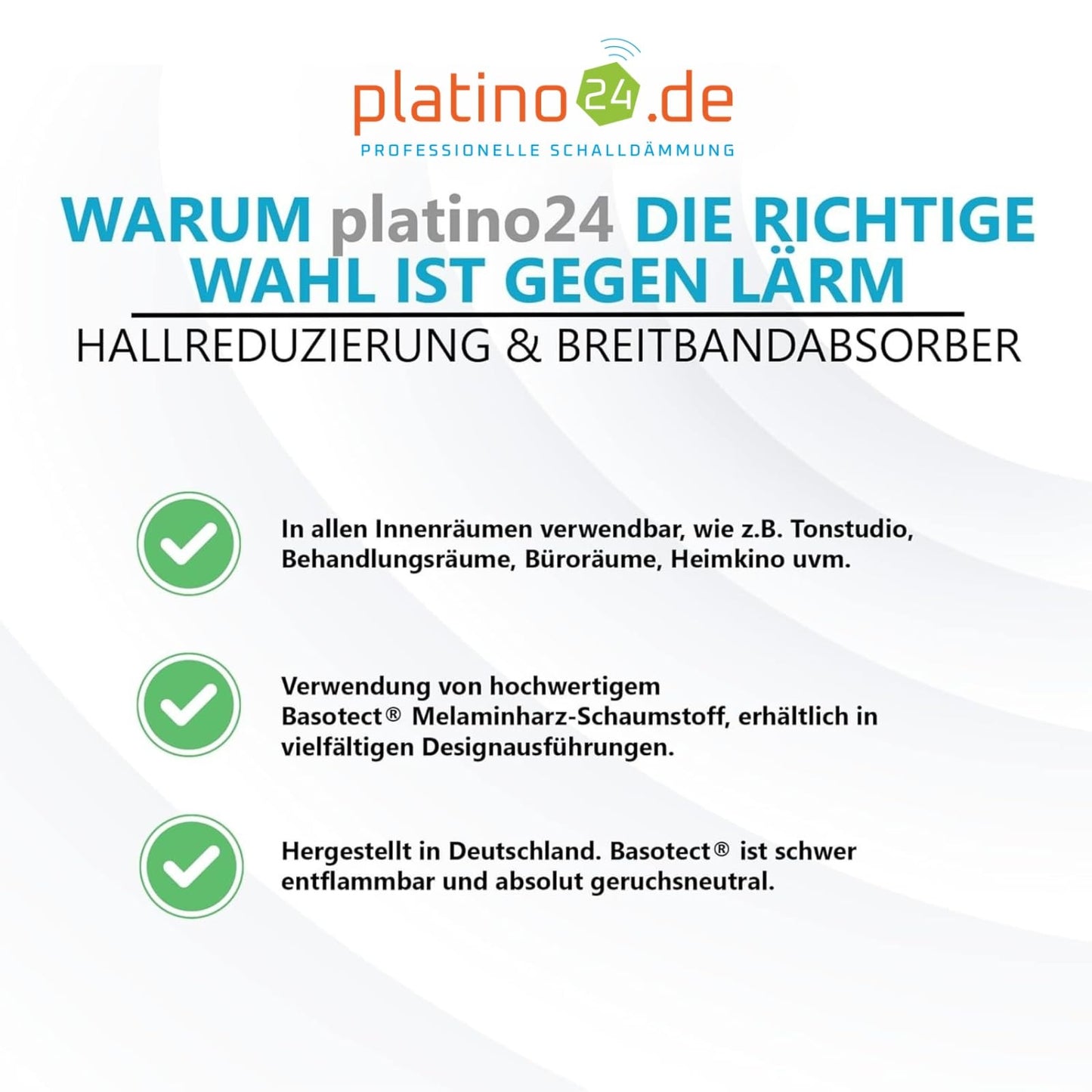 Platino24 Basotec G+ I Acoustic Panels 10 Pieces I Stylish Wall Panels in Light Grey I High-Quality Foam Acoustic Panels I Soundproofing Panels for Office, Studio & Home.