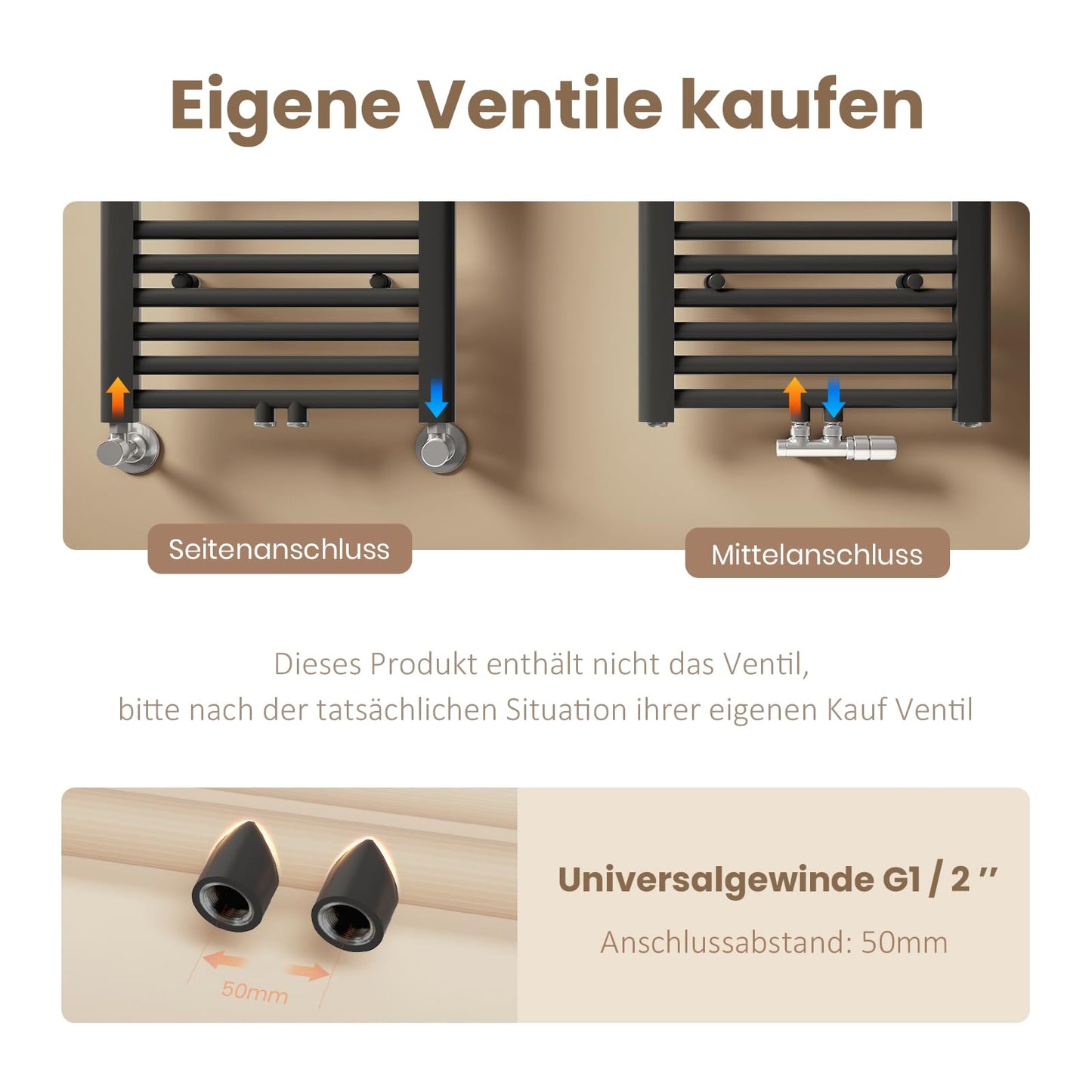EMKE bathroom radiator 1000x400 mm, towel radiator with middle connection. Towel holder, towel warmer, towel dryer, bathroom radiator, towel heating in anthracite 356W.