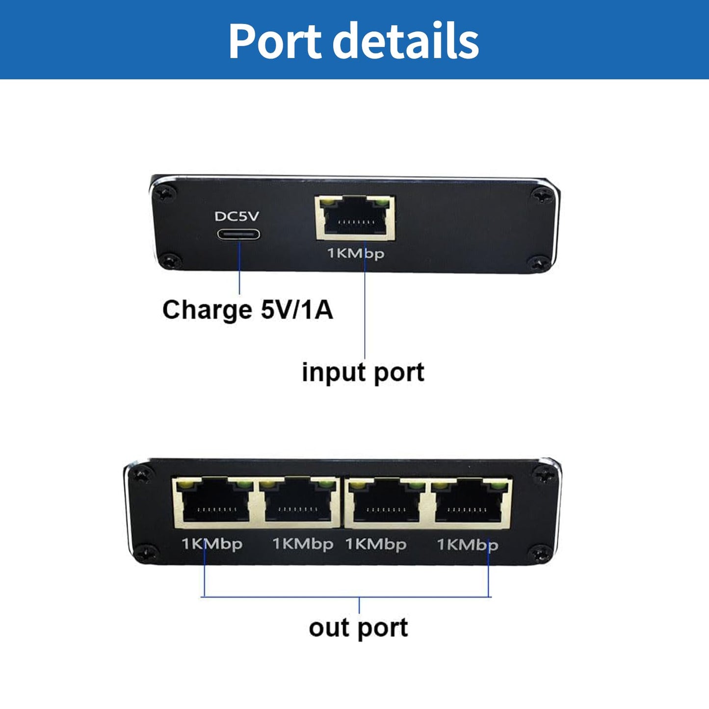 Network Switch 1 to 4, AVNSCNK 1000 Mbps LAN Switch 4 Port Gigabit LAN Distributor, Ethernet Switch with USB C power cord for computer, switch, router, set-top box, ADSL, digital TV.