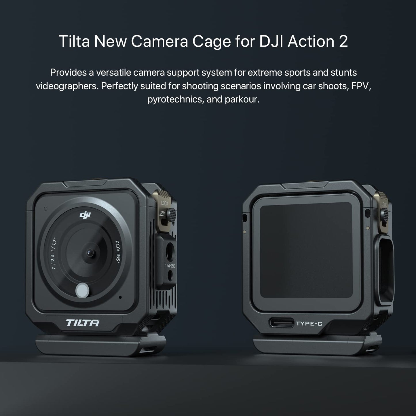 Tilta Single Camera Cage, compatible with DJI Osmo Action 2 Video Making Rig, with magnetic baseplate - Gray TA-T26-SCC-DG
