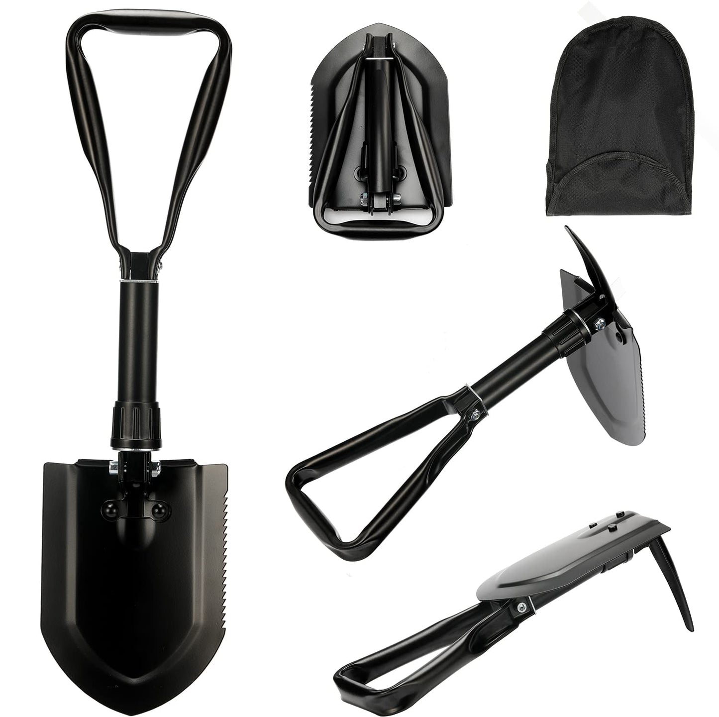 Folding spade 58cm, Foldable snow shovel, 50# Folding spade Camping High-strength Extra-sturdy shovel Made of Carbon Steel With Carrying Bag, FOR Outdoor Hiking Hunting Car Emergency Gifts for Men