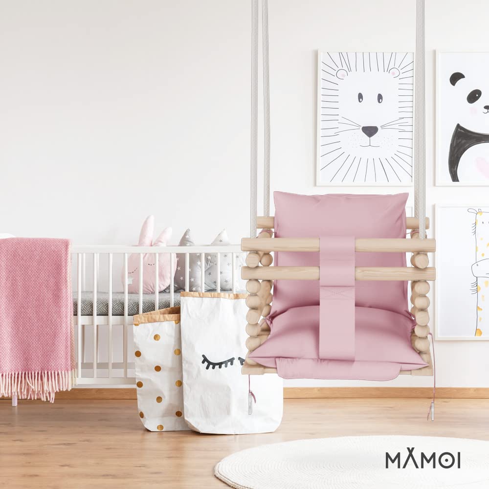 MAMOI® baby swing, indoor swing, wooden swing for babies and children, children's swing, wooden swings, toddler swing for nursery and door frames, 3 in 1.