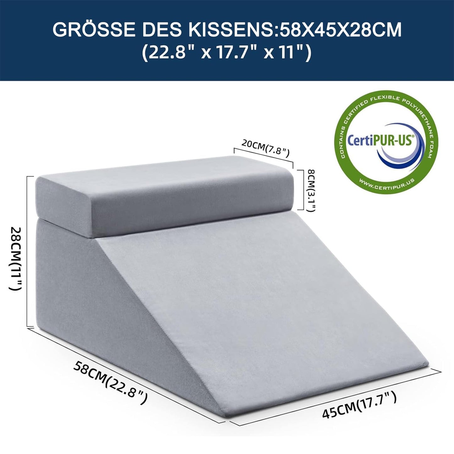 NOFFA Reading Pillow & Wedge Pillow for Leg Elevation, Memory Foam Neck, Back, Leg Support Pillow, removable multipurpose cushion for bed, sofa, sitting, sleeping, resting (Gray)