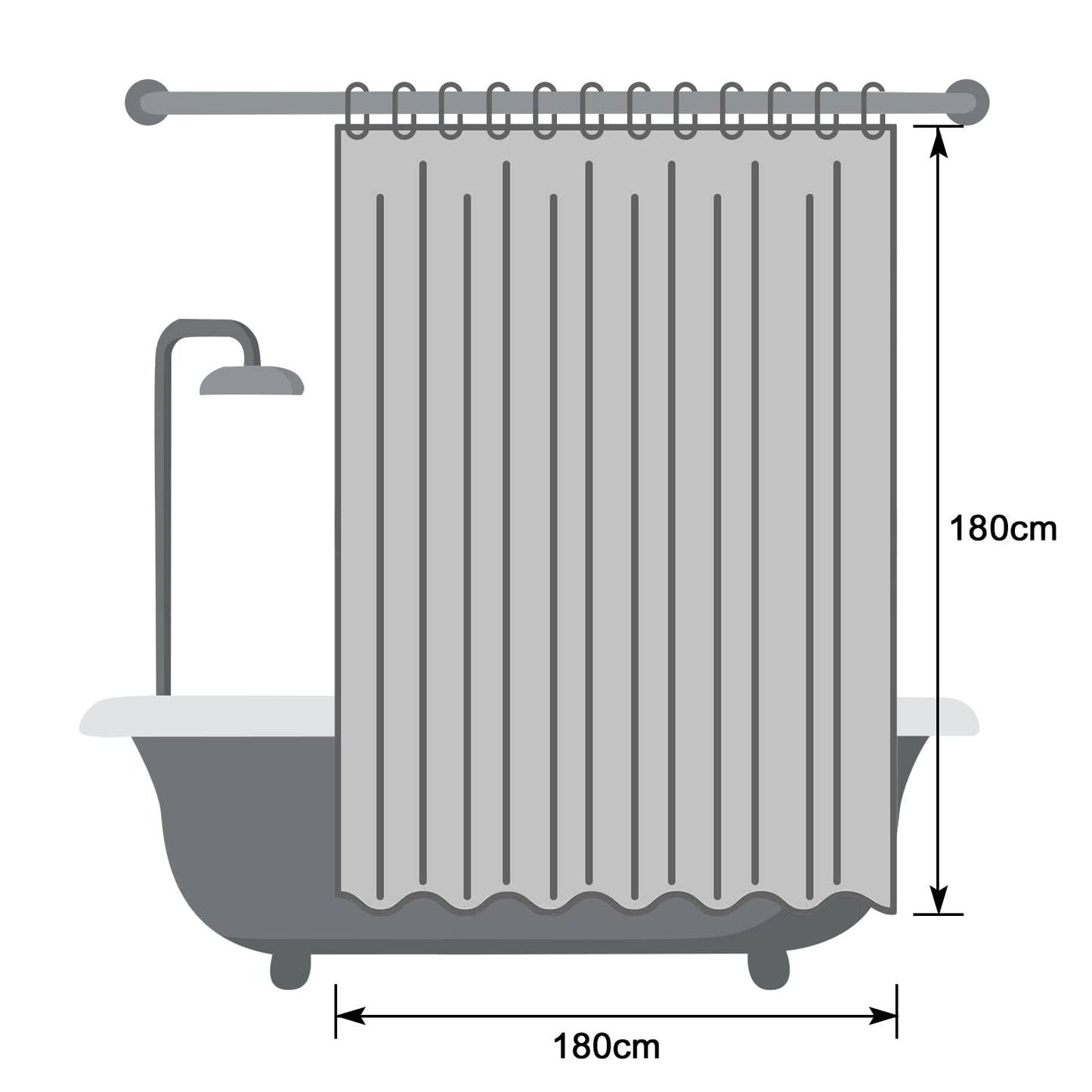 EurCross 3 stronger magnets transparent shower curtain 180x180 for bathroom, waterproof anti-mildew curtain with geometric 3D pattern, Eva plastic with 12 hooks