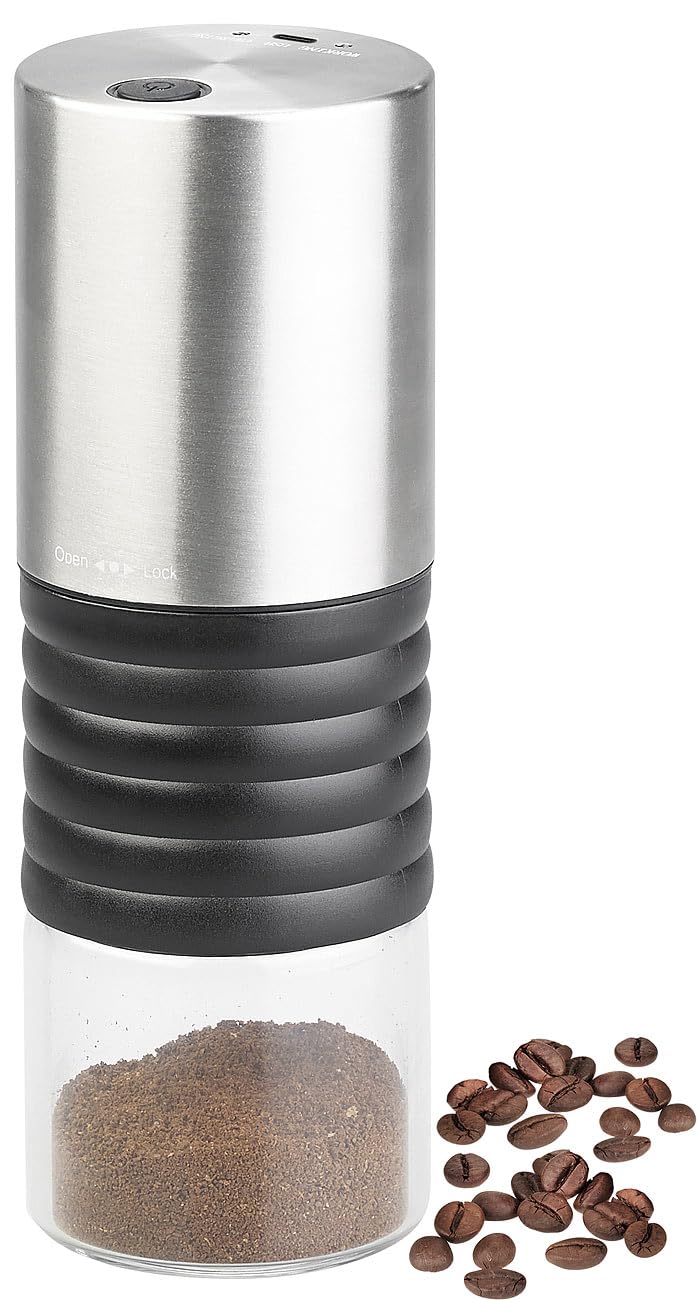 Rosenstein & Söhne Coffee Grinder 12V: Electric battery-powered coffee grinder with ceramic burr, USB charging port (electric small, Mini electric, ceramic burr)