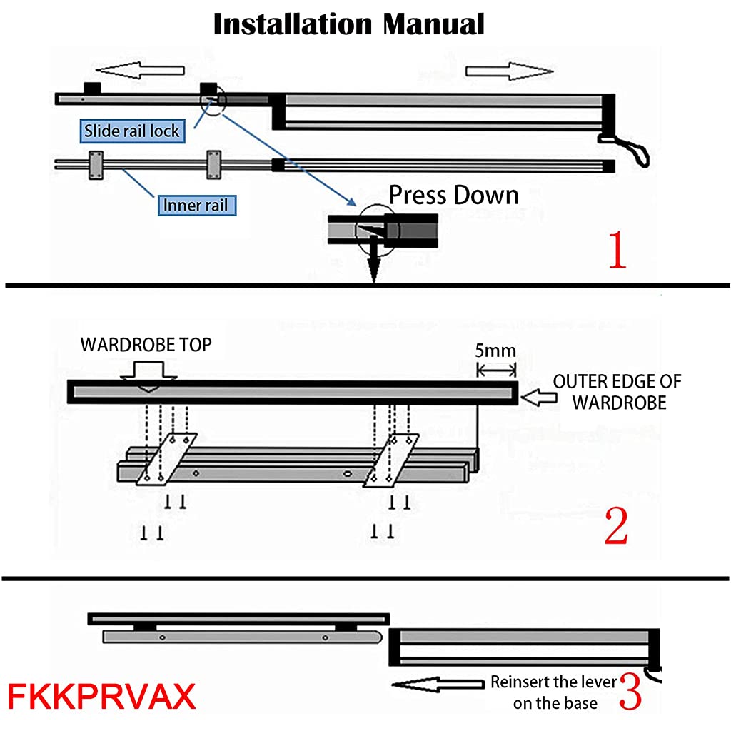 Pull-out clothes rail for pulling out the hangers, adjustable wardrobe clothes rail (700mm)