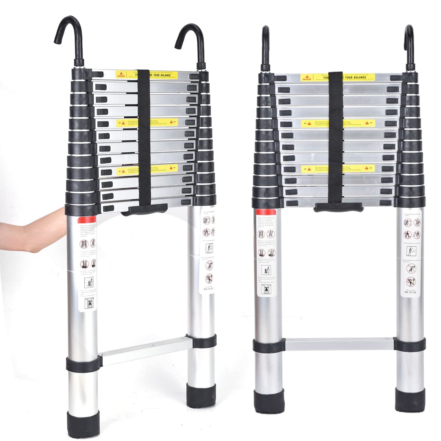 5M telescopic ladder with removable hook. Multi-purpose aluminum telescopic ladder. Portable extension ladder. Foldable ladder for outdoor and indoor use, safe and durable. Capacity up to 150kg.