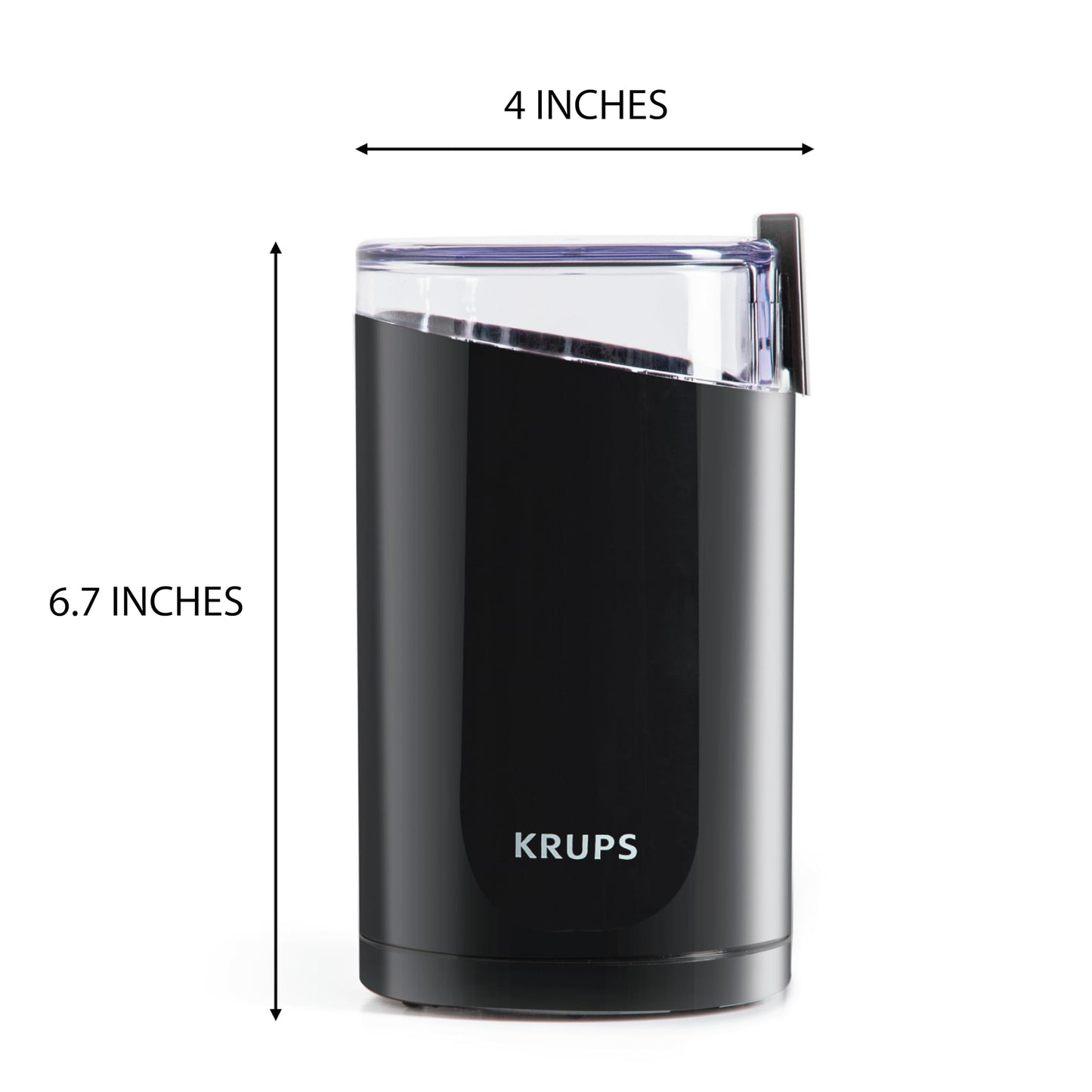 Krups F20342 Coffee and Spice Grinder in One, Powerful Motor, Adjustable Grind Size, 75g Capacity, Stainless Steel Blade, Safety Lid, Anti-Slip Feet, Black.