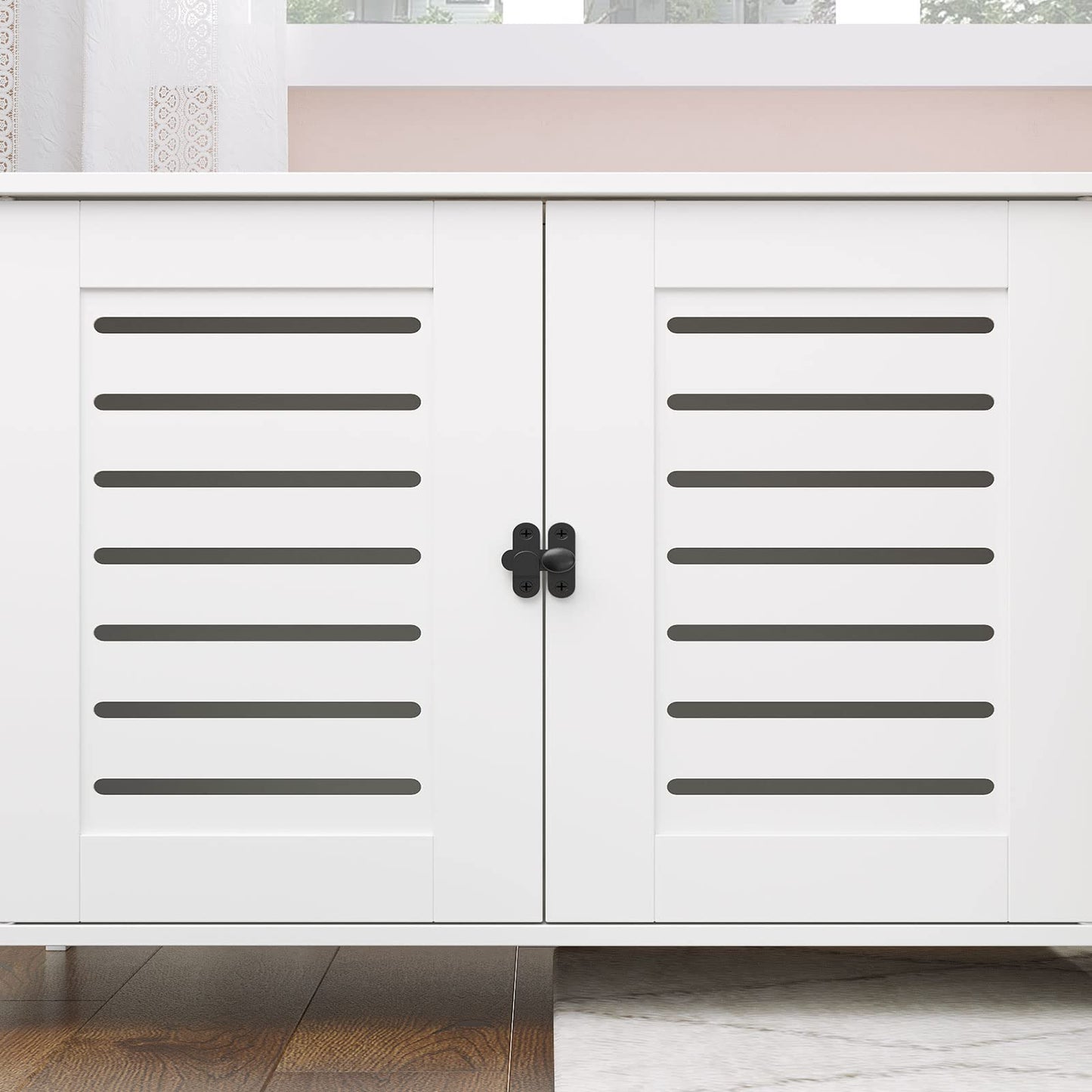 HOOBRO Cat Litter Box Cabinet, Wooden Cat Litter Box with Blinds Style Inside, Cute Cat Head Shaped Door Entry, 60 x 45 x 50 cm, White EWT60MW01