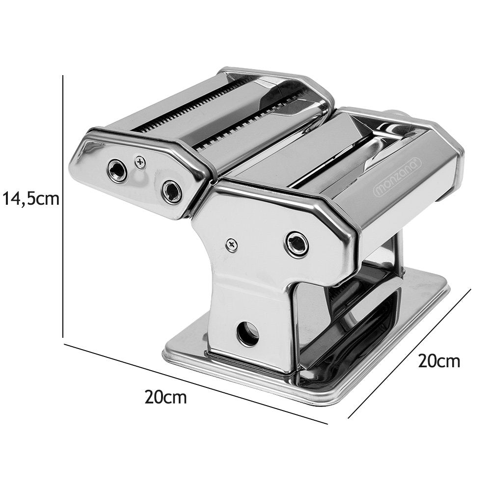 MONZANA® Manual Pasta Maker Stainless Steel 9 different dough thicknesses 2 dough rollers table clamp crank Spaghetti ribbon noodles lasagna kitchen pasta silver