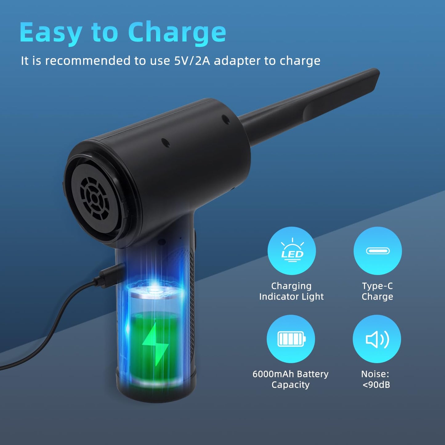 McBazel 2 in 1 Electric Air Duster Keyboard Cleaner, Rechargeable Handheld Vacuum with Power Indicator 43000/47000/51000rpm Speed/8 Nozzles & Brush for Office/Car/Sofa