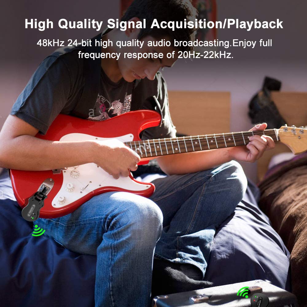 LEKATO 5.8 GHz Wireless Guitar System Rechargeable digital guitar cable with strong anti-interference capability for bass guitars