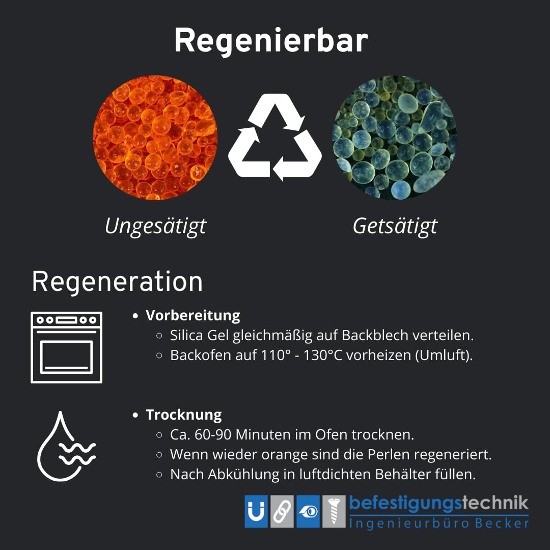 10 kg of orange silica gel desiccant with green indicator, which is regenerable. Dehumidifier. (10 KG)