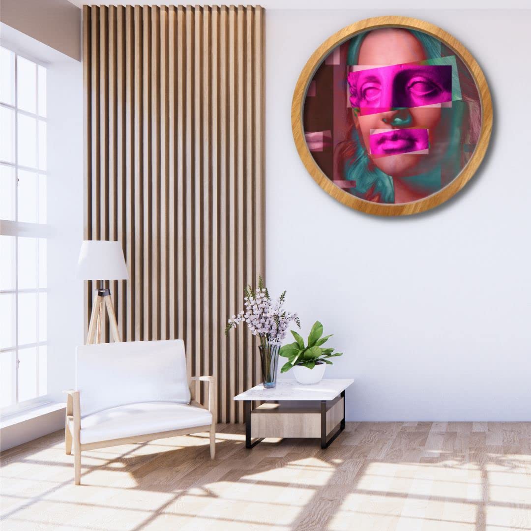 K&L Wall Art Round Wooden Picture Frame Natural for 30cm Ø Posters MDF Wood Frame Modern Living Room Hallway Round Wood Look