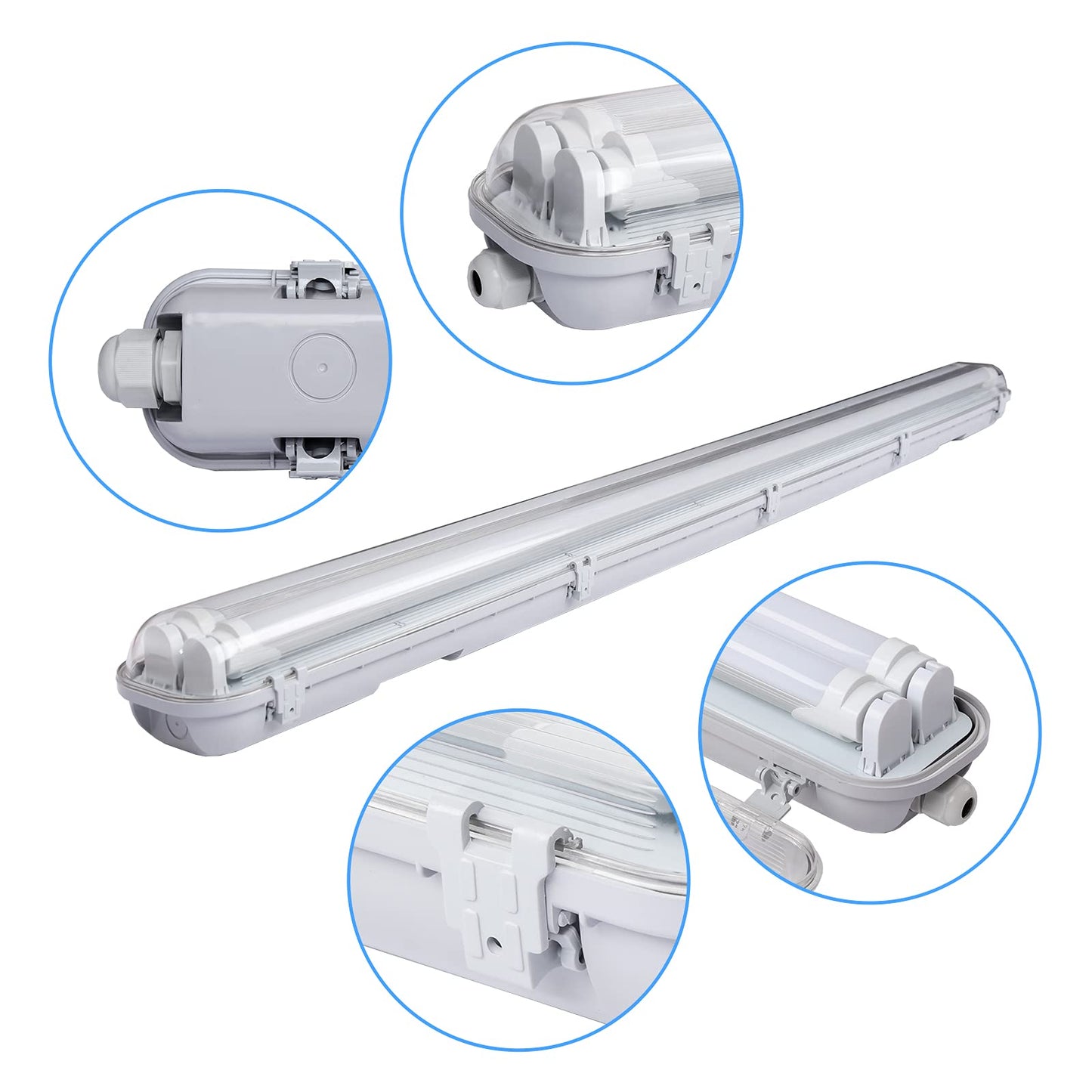 Sunworld LED moisture-proof luminaire 150cm 4 pieces 4000K neutral white 2x 24W tube 4800lm IP65 waterproof T8 workshop lamp tube lamp complete strip light for garage basement office warehouse