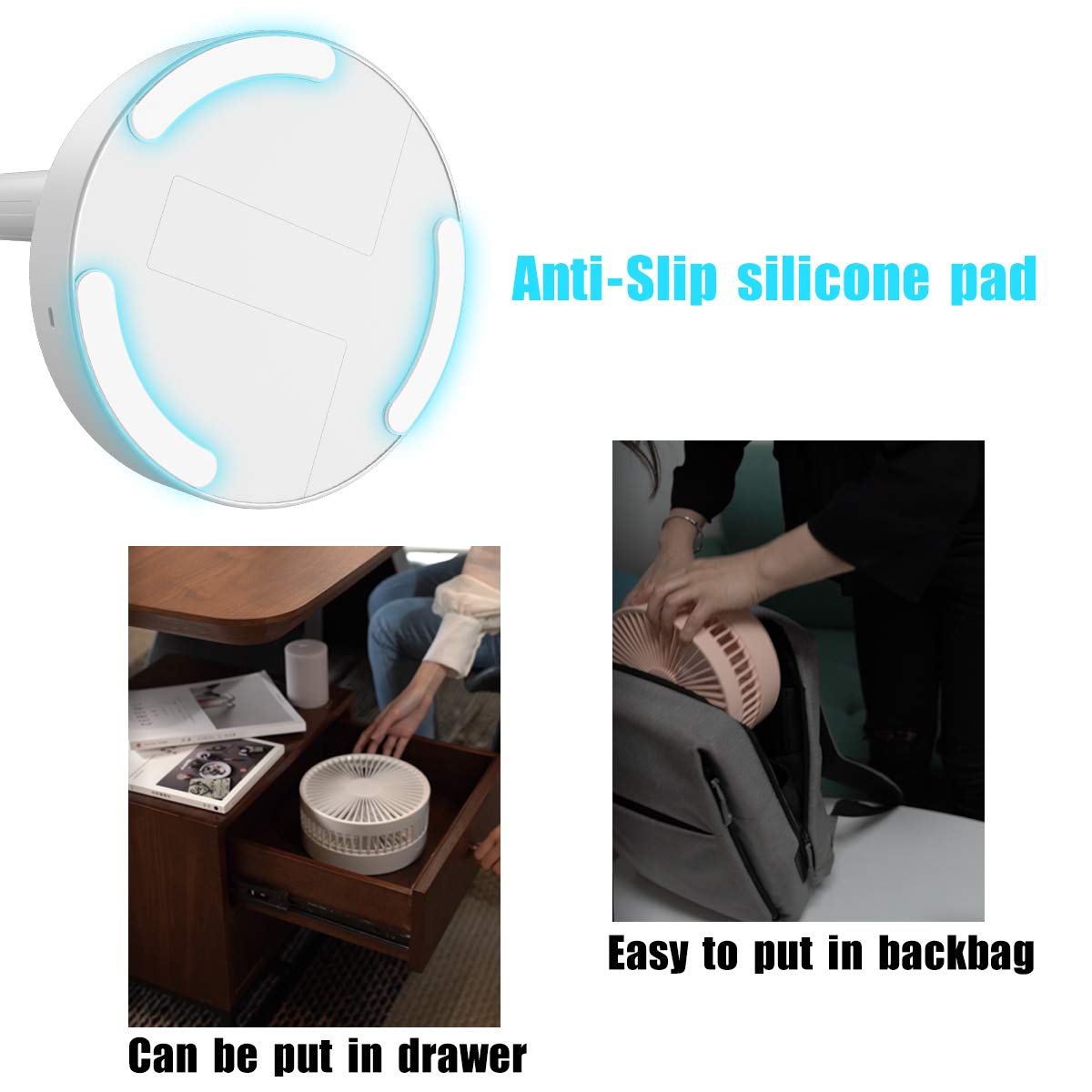 AICase Battery Operated Table and Stand Fan with Remote Control, Quiet 4-Speed Portable Fan, Adjustable Height Foldable; Ø 19.7 cm 7200mAh Rechargeable, includes USB-C Charging Cable.