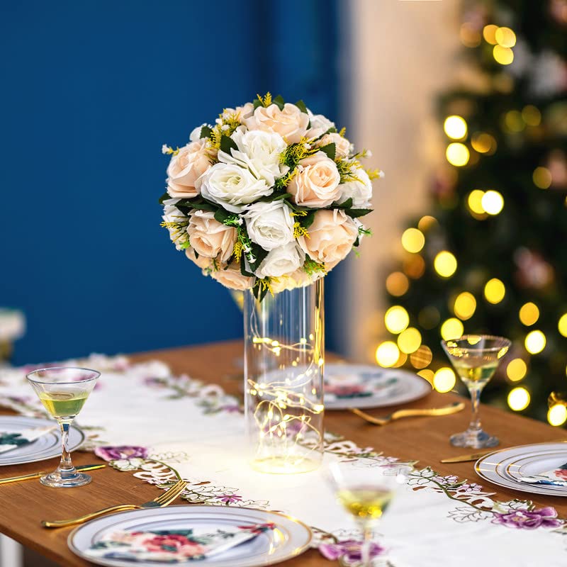 BLOSMON bouquet artificial flower arrangements 10 Pcs Champagne & White Artificial Flower Bouquet Table Decoration Flower Ball Valentines Day Wedding Mother's Day Gift