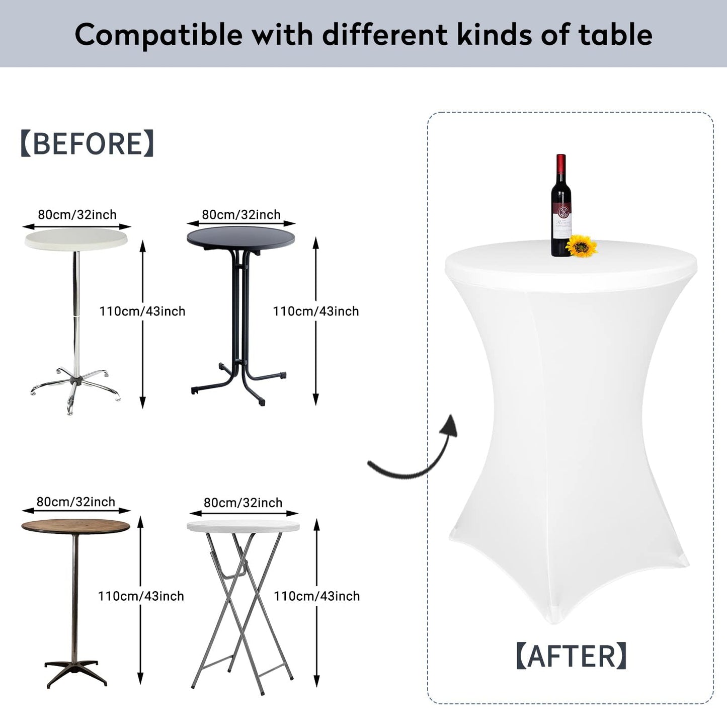 KAYBTNT 3-piece Set Cocktail Table Covers Ø 80 cm, Many Colors, Spandex Stretch Cocktail Table Covers, Reinforcement in the foot area, Elegant Round Tablecloth for Bistro Table Wedding Cocktail Party, Green