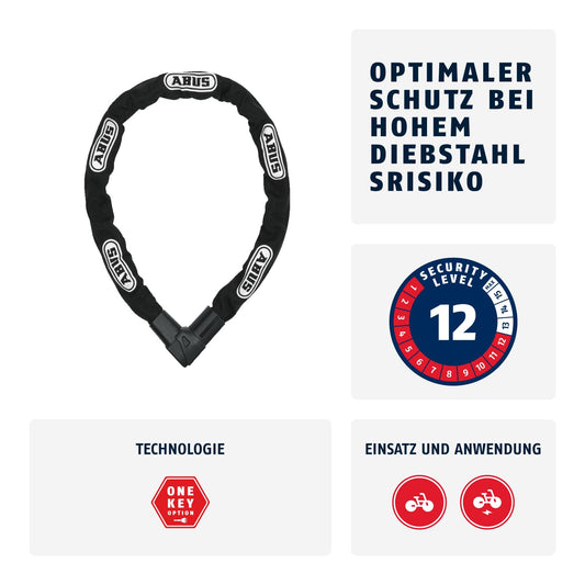 Abus chain lock Citychain 1010/110 - Bike lock made of hardened steel - Security level 12 - 110 cm - 12042 - Black, Black