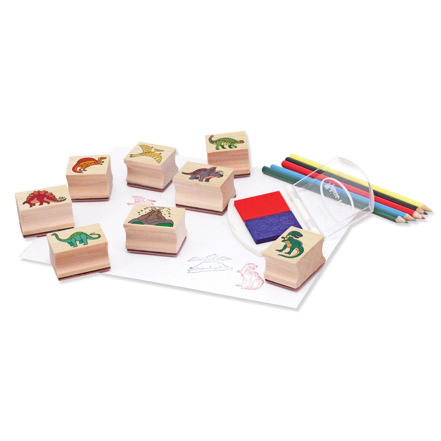 Melissa & Doug wooden stamp set Dinosaur with 8 stamps, ink pad, and colored pencils | Creative toy | For children aged 4 years and up