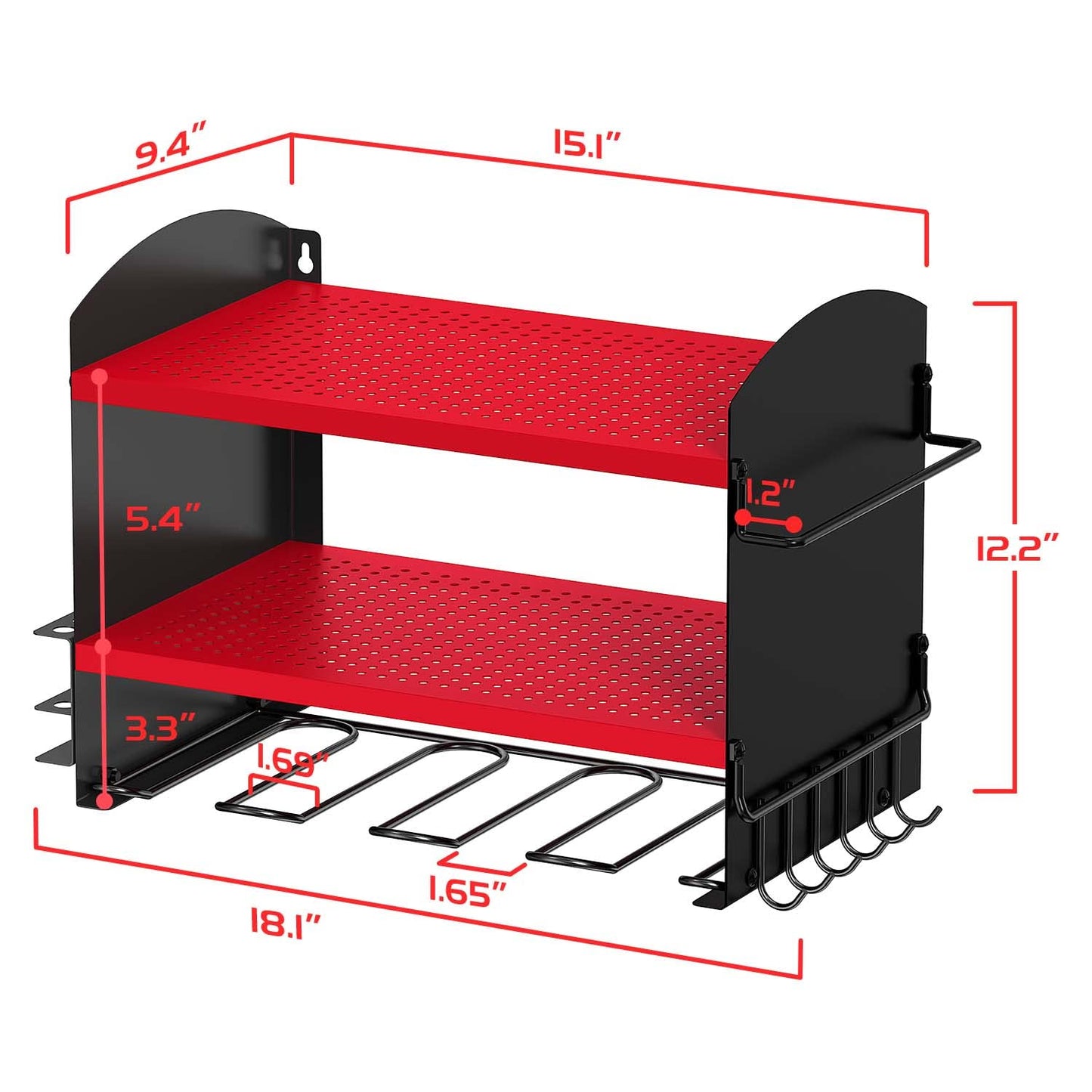 Tool storage drill holder Wall mounted cordless hammer drill 4 slots Heavy duty electric drill storage rack Screwdriver organization tool holder tool rack (Red)