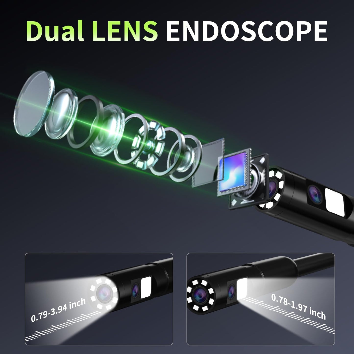 Dual Lens Endoscope Camera 10M, Hopefox 1080P HD Digital Endoscope with 4.3-inch IPS Screen, IP67 Waterproof Tube Camera with 8+1 adjustable LEDs, 8mm Snake Camera Inspection Camera