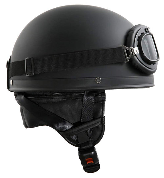 Vintage motorcycle helmet in matte black with goggles Size XL 61cm