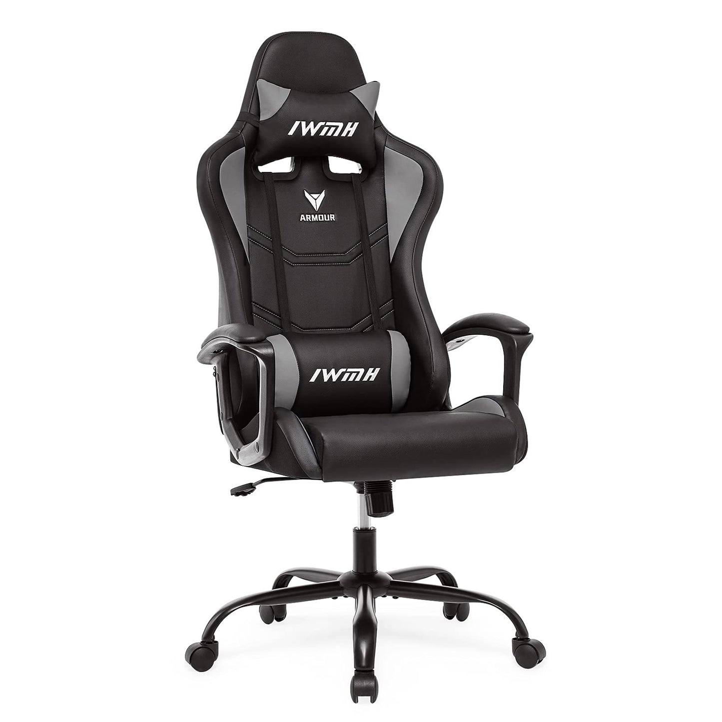IWMH Gaming Chair, Ergonomic Computer Chair with High Backrest, Height Adjustable Swivel Chair, Racing Chair with Armrests, Adjustable Headrest and Lumbar Support (Gray)