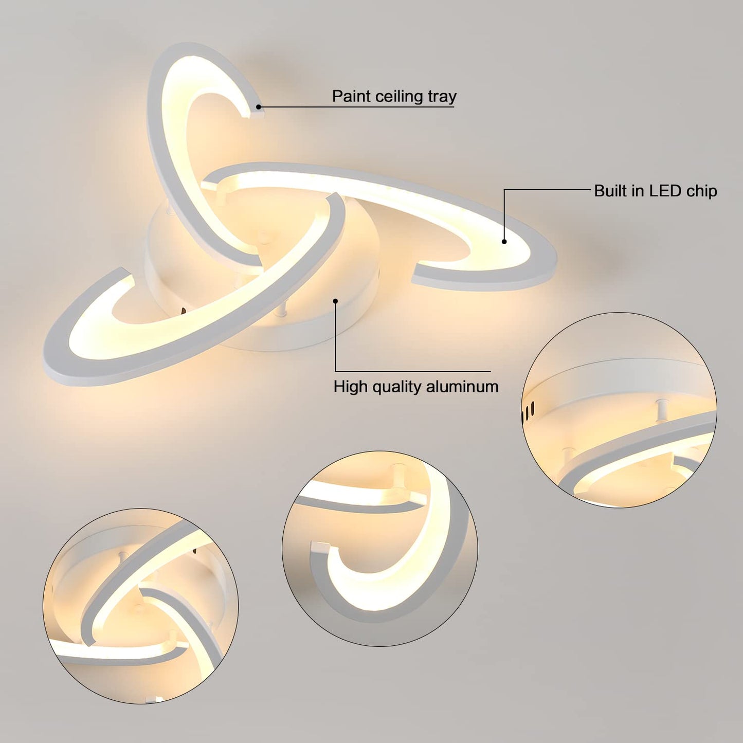 Comely LED ceiling light, 30W dimmable LED ceiling lamp with remote control, white modern LED ceiling light for kitchen, bedroom, living room, balcony, hallway, 3000K-6500K.