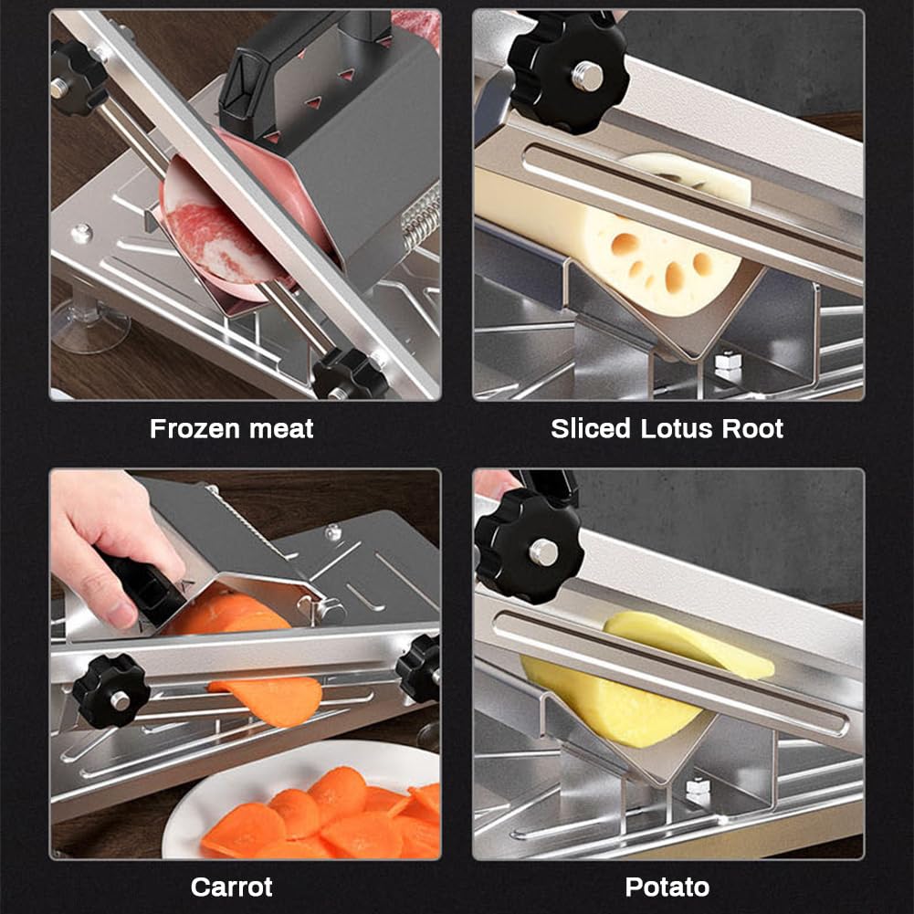 Tyenaza Frozen Meat Slicer, Lamb Stainless Steel Cutting Machine 0.3mm-8mm Adjustable Thickness Manual Meat Cutter for Home Kitchen