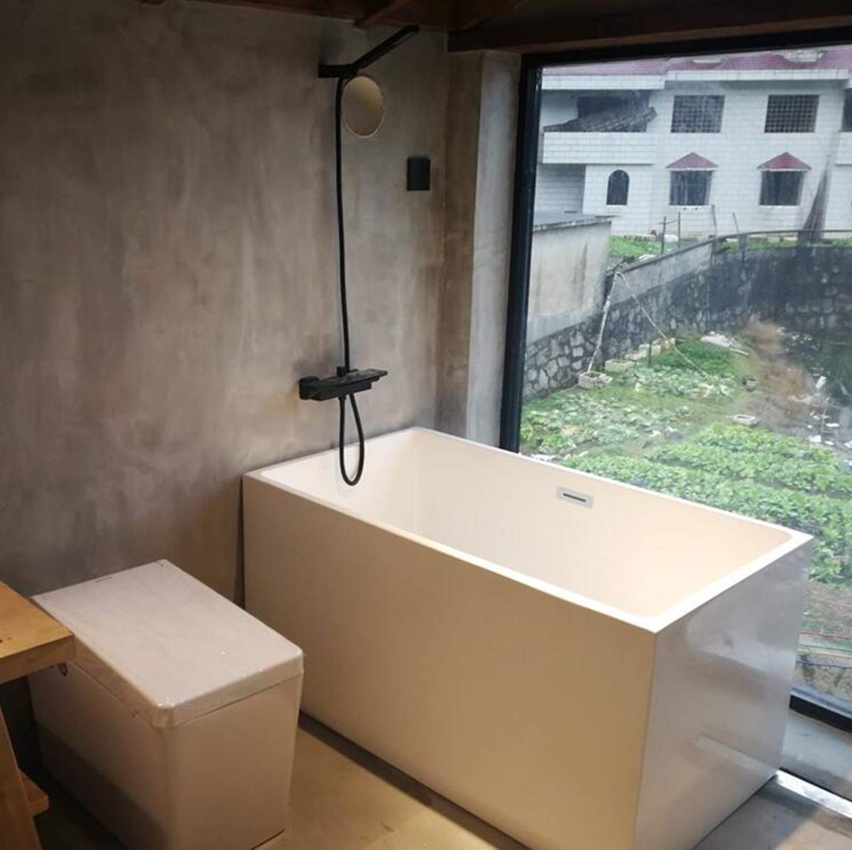 Black bathtub faucet with hand shower, shower systems, waterfall spout, wall mount, single lever mixer faucet for bathroom shower.