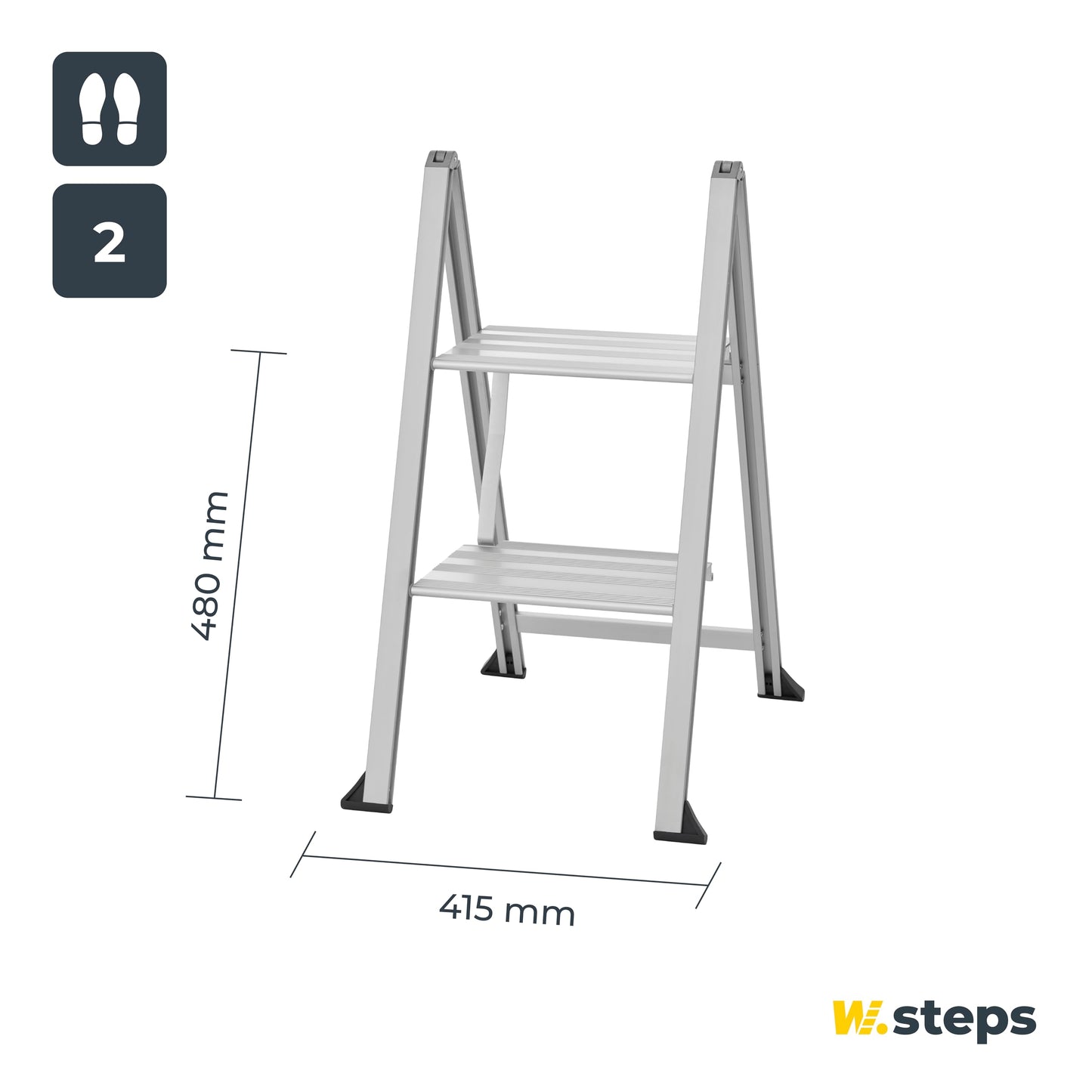 Aluminum step ladder Vikingstep Mini by W.Steps I 480mm high I Load capacity up to 150kg I Compact aluminum folding step ladder with 2 steps I Only 35mm wide I 728141