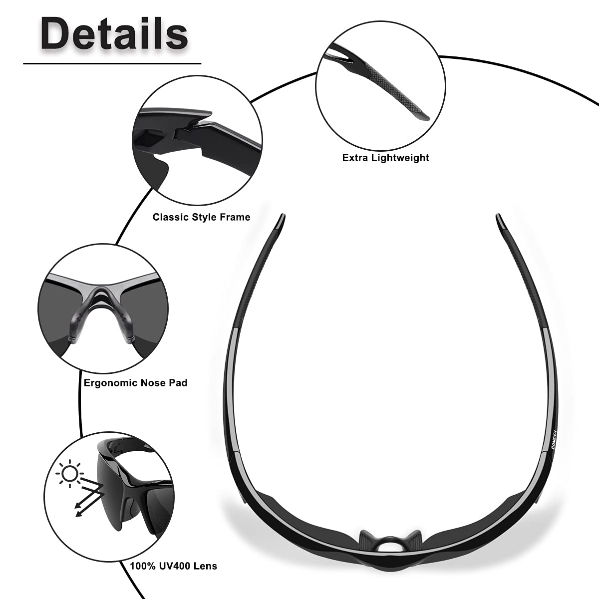 BONDDI cycling glasses, unbreakable TR 90 frame polarized sports sunglasses with UV400 protection for men and women, perfect for cycling, golf, baseball, running, and hiking.
