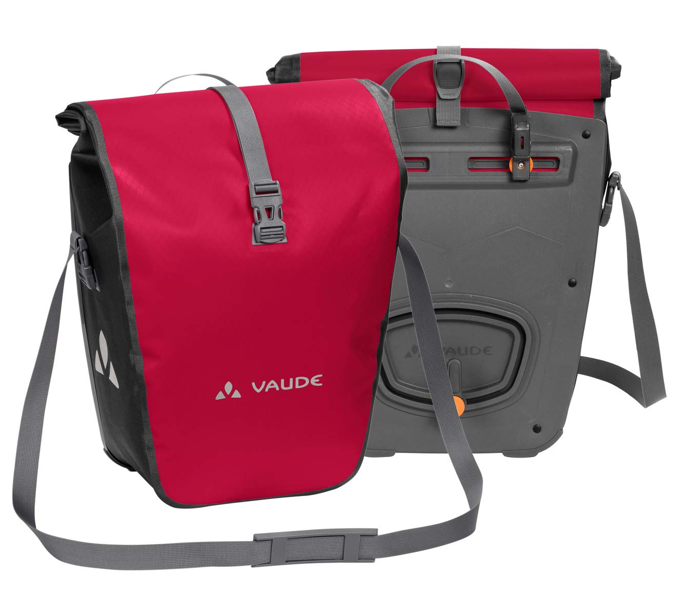 VAUDE bike bags for luggage rack Aqua Back 2x24L in Indian red, 2 x rear bags waterproof, bicycle rear rack bag, easy attachment - Made in Germany.