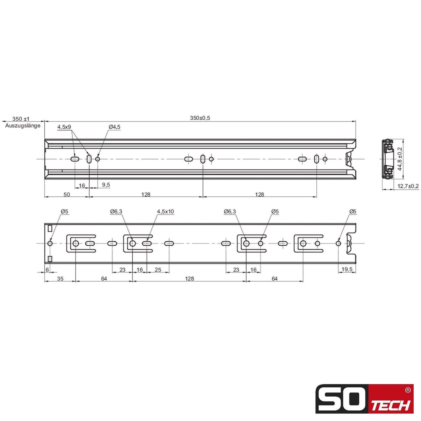SOTECH 4 pairs (8 pieces) Full extension KV1-45-H45-L350-NF 350 mm (retracted) drawer slide ball bearing load capacity 45 kg