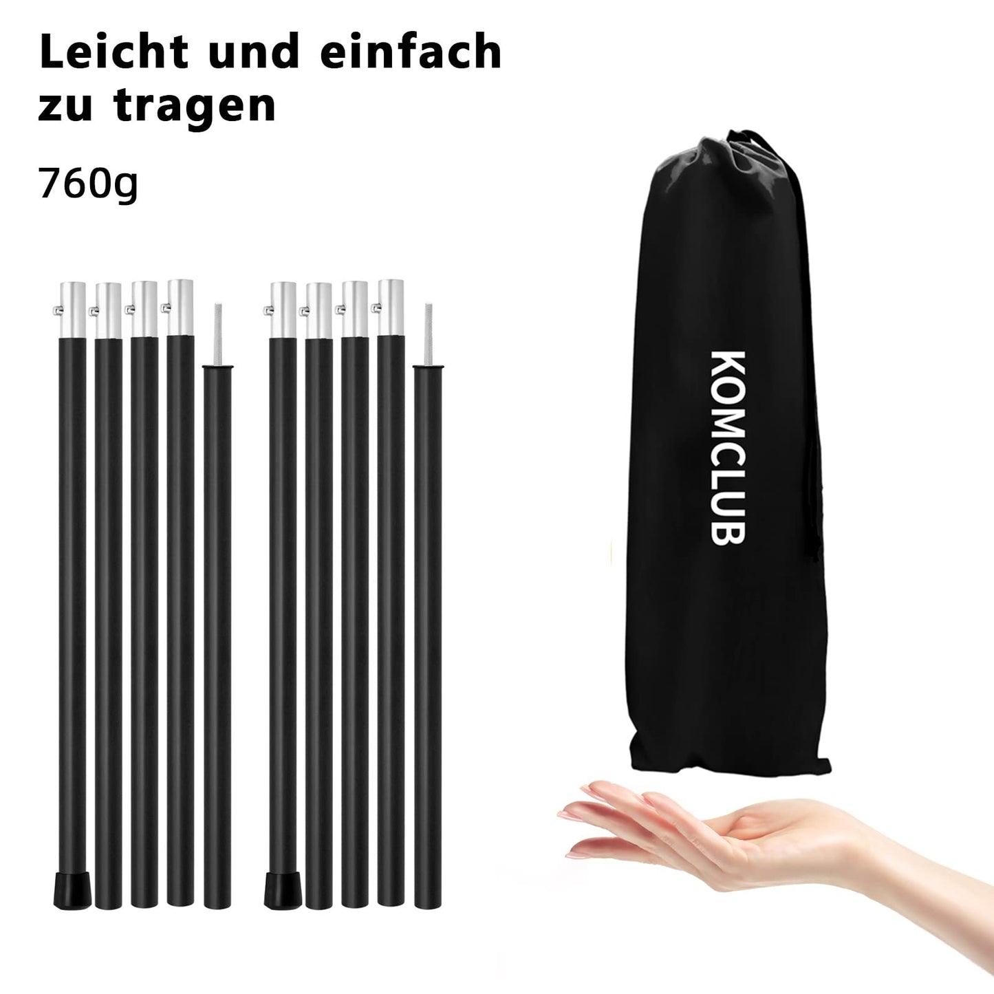 KOMCLUB Tent Poles Tarp Poles - Aluminum Telescopic Poles for Tent Flies Tarps, Lightweight, Adjustable Replacement Tent Poles Outdoor Sports Camping 1.9m