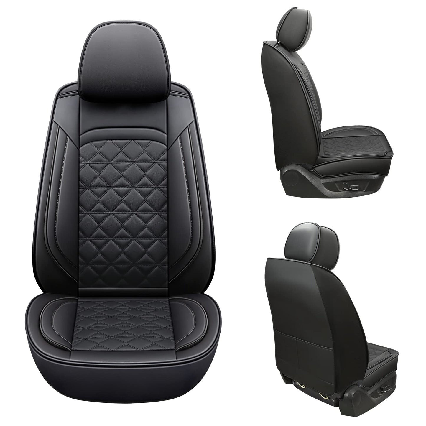 JDWBT Luxury Car Seat Cover Front Seats, Universal Leather Front Seat Covers for Cars, Black Car Seat Cover for Front Seats, Black Car Seat Protector (2 Pack)