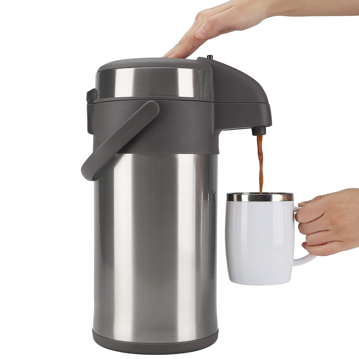 Olerd 4.0 Liter Pump Thermo Coffee Dispenser, Stainless Steel Double Wall Pump Vacuum Insulated Flask with Pump Mechanism, Coffee Carafe, Pitcher for 24 Cups (Silver)