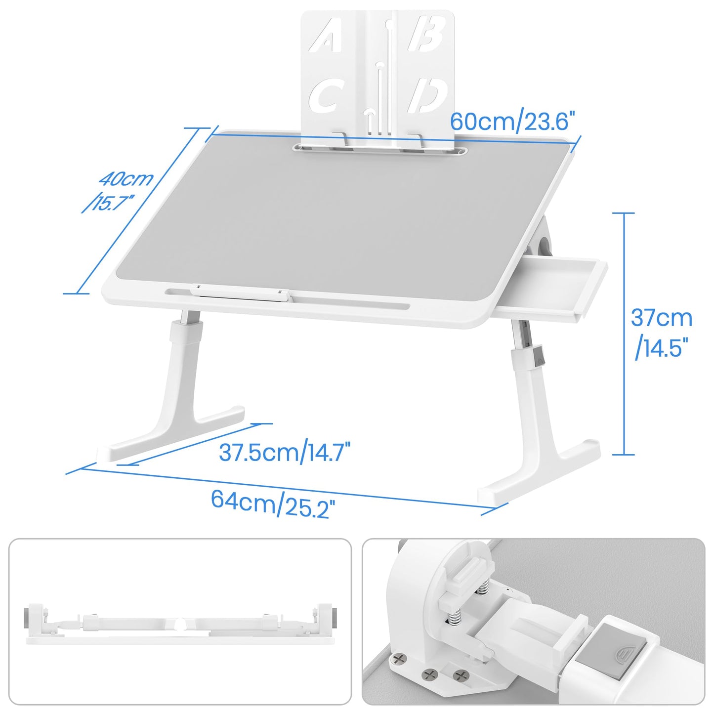 KELOFO Bedside Table Laptop Desk with Drawer Adjustable Foldable Laptop Desk For Eating, Working, Writing, Gaming, Drawing 60 * 40 cm