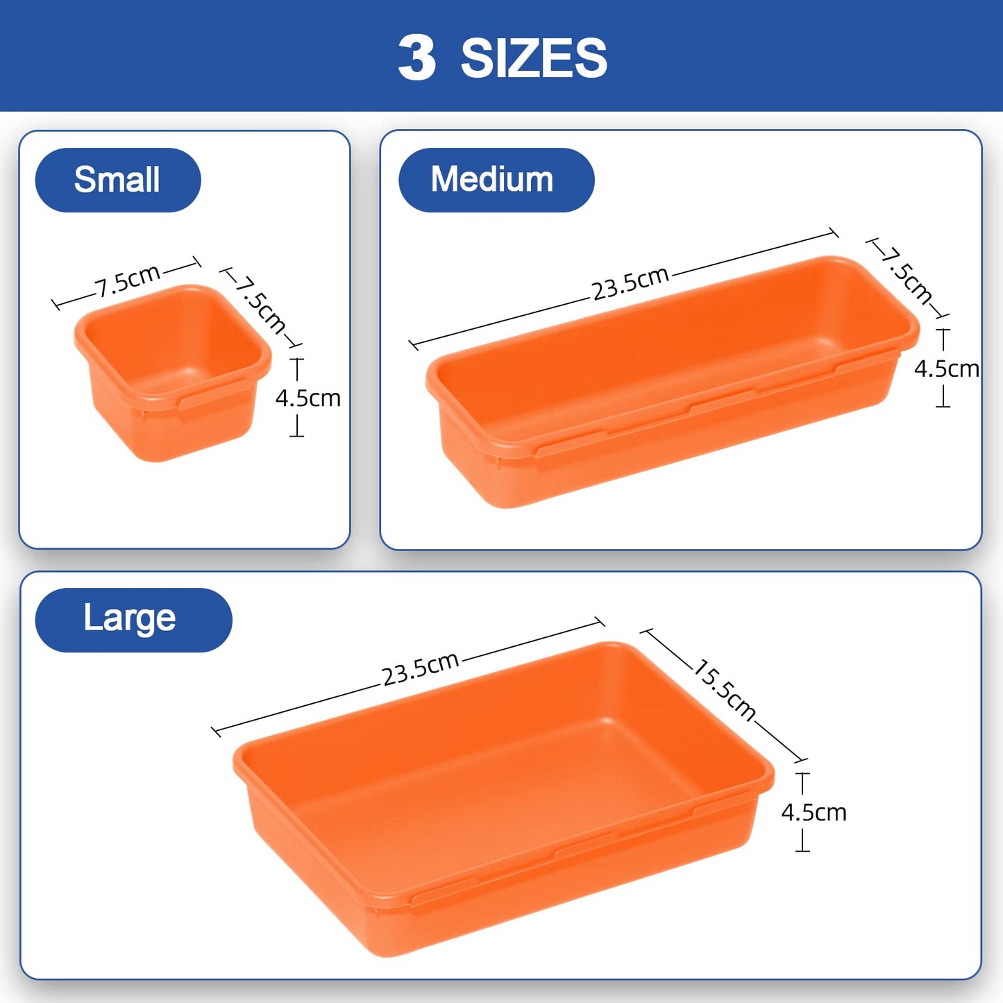 Haobin desk drawer organizer, interlocking, orange