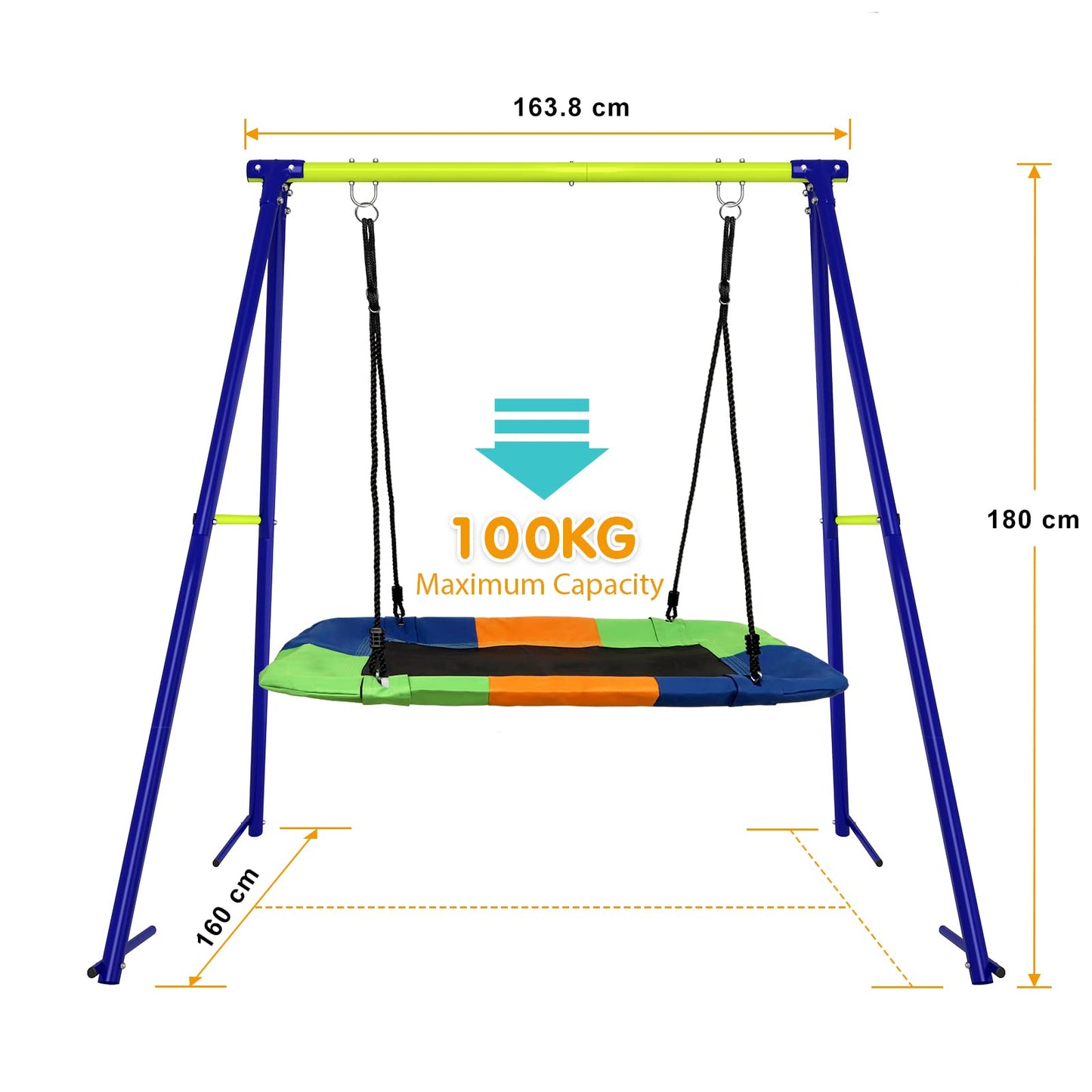 Dripex kids swing 115cm x75cm rectangular swing for kids up to 100kg adjustable height hanging swing metal frame waterproof outdoor indoor for kids adults
