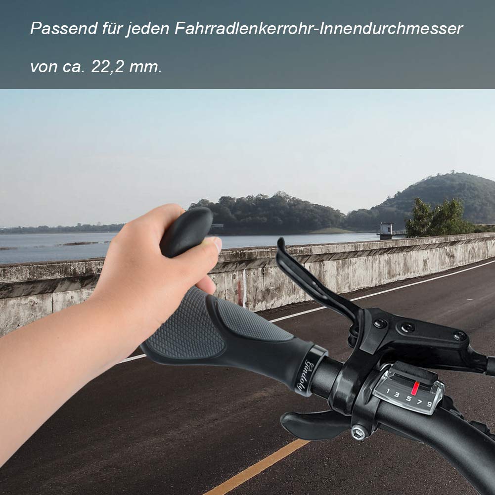 Gindoly bike grips are ergonomically designed for all types of handlebars, providing perfect grip security. These non-slip handlebar grips are suitable for MTB bikes and come in black/gray.